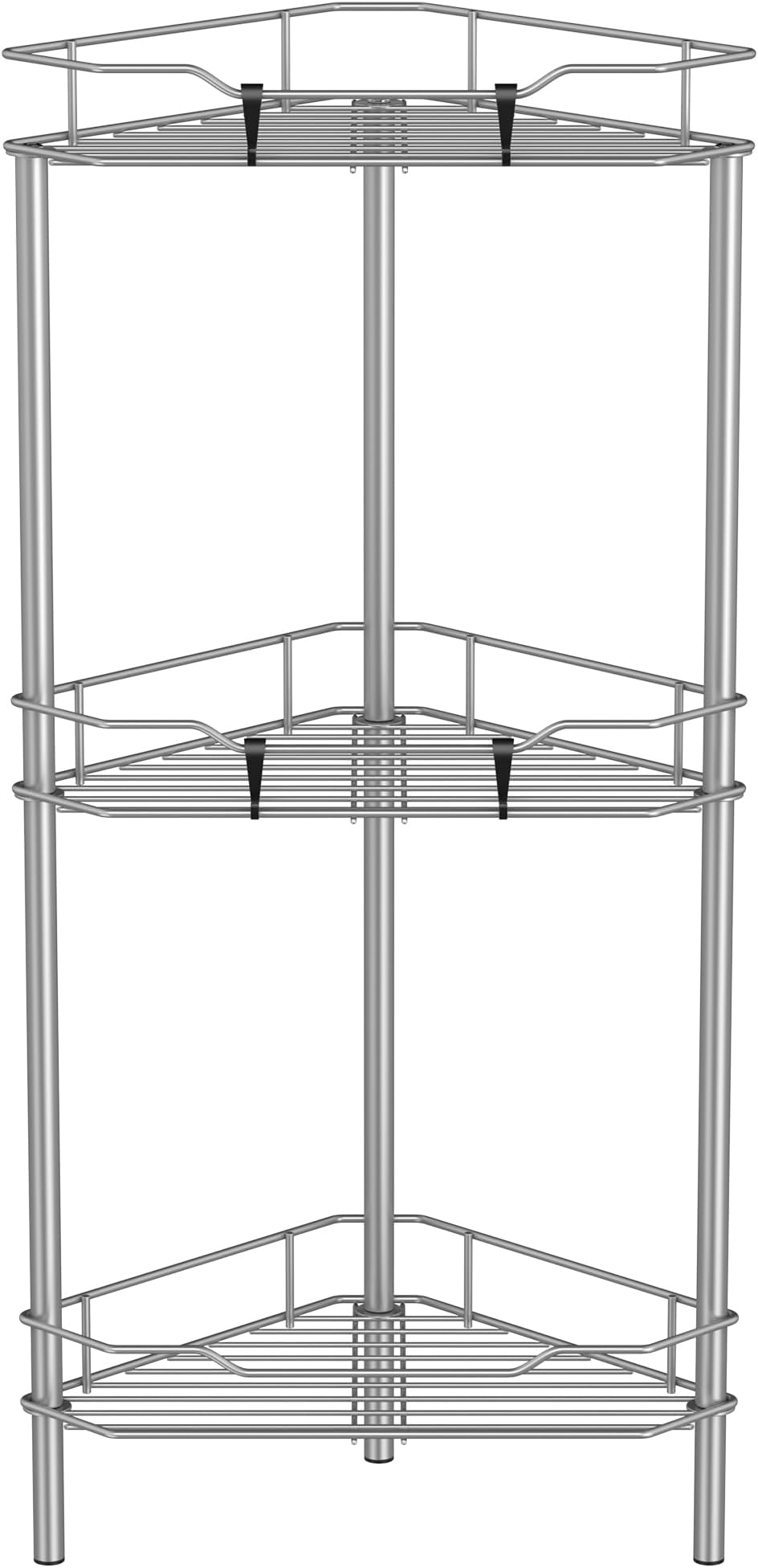 HuggieGems 3 Tier Floor Standing Corner Shower Caddy Organizer Shelf with Hooks, Bathroom Shelves Stand Rack, Gray