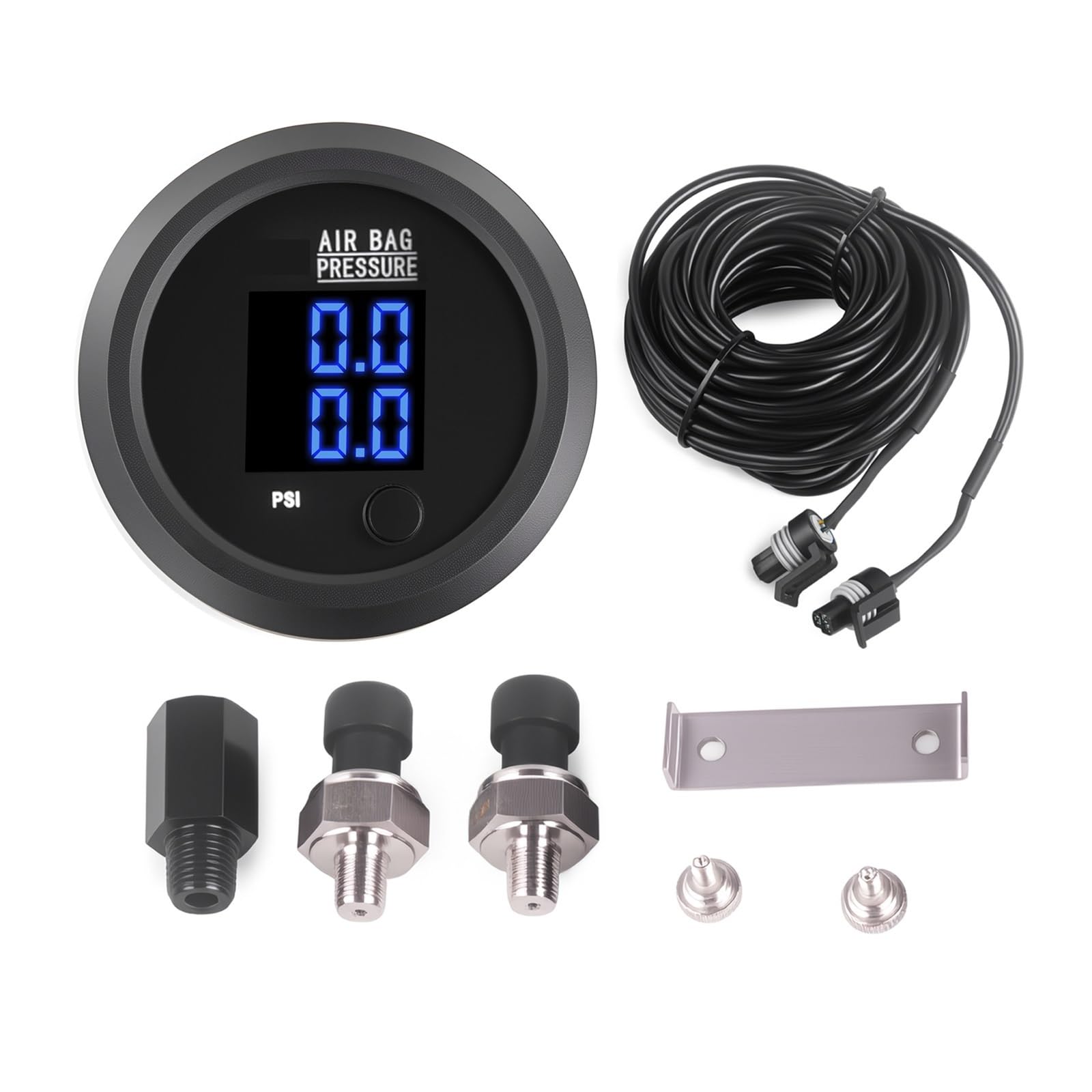 Manomètre, Manomètre d'air Ultra-mince de 52mm, affichage LED 0-232PSI 12/24V pour Suspension pneumatique(BLUE Display)