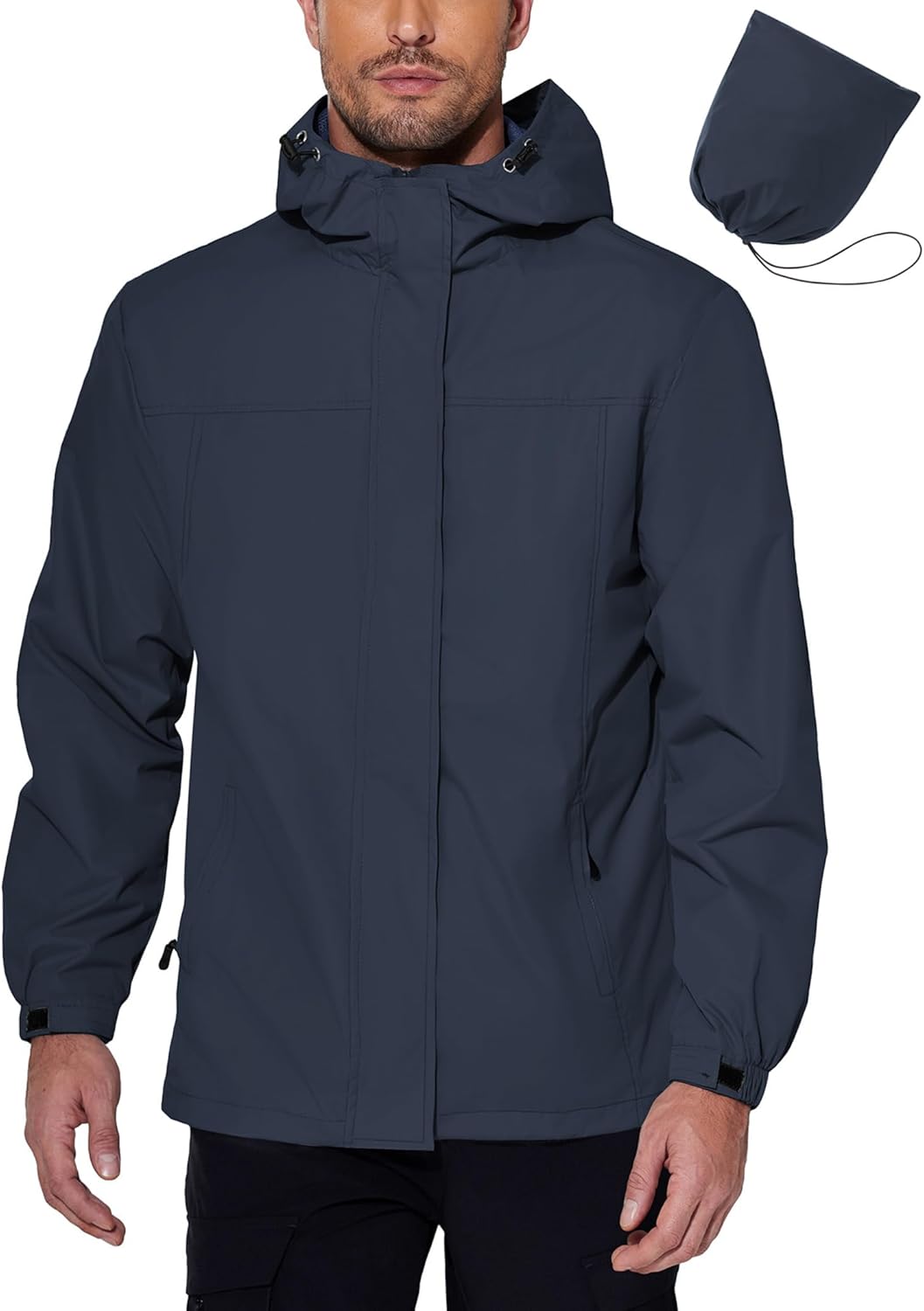 Lightweight Waterproof Men’s Rain Jacket with Hood for Travel & Sports