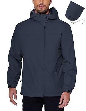 COOFANDY Mens Rain Jacket Waterproof With Hood Lightweight Packable Shell Raincoat Windbreaker For Cycling Golf Travel