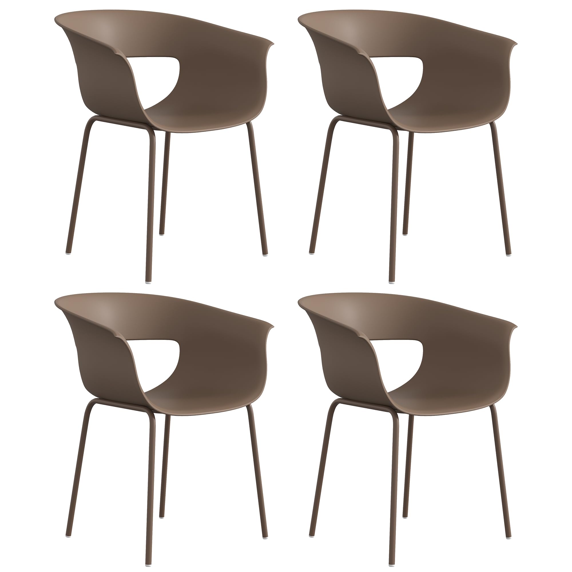 Outsunny Krzesła ogrodowe 4 szt. ergonomiczne podłokietniki 120kg kawowy | Krzesła balkonowe, design z wycięciami, odporne na warunki, odporne na rdzę, krzesła outdoor, tarasowe, balkon, taras