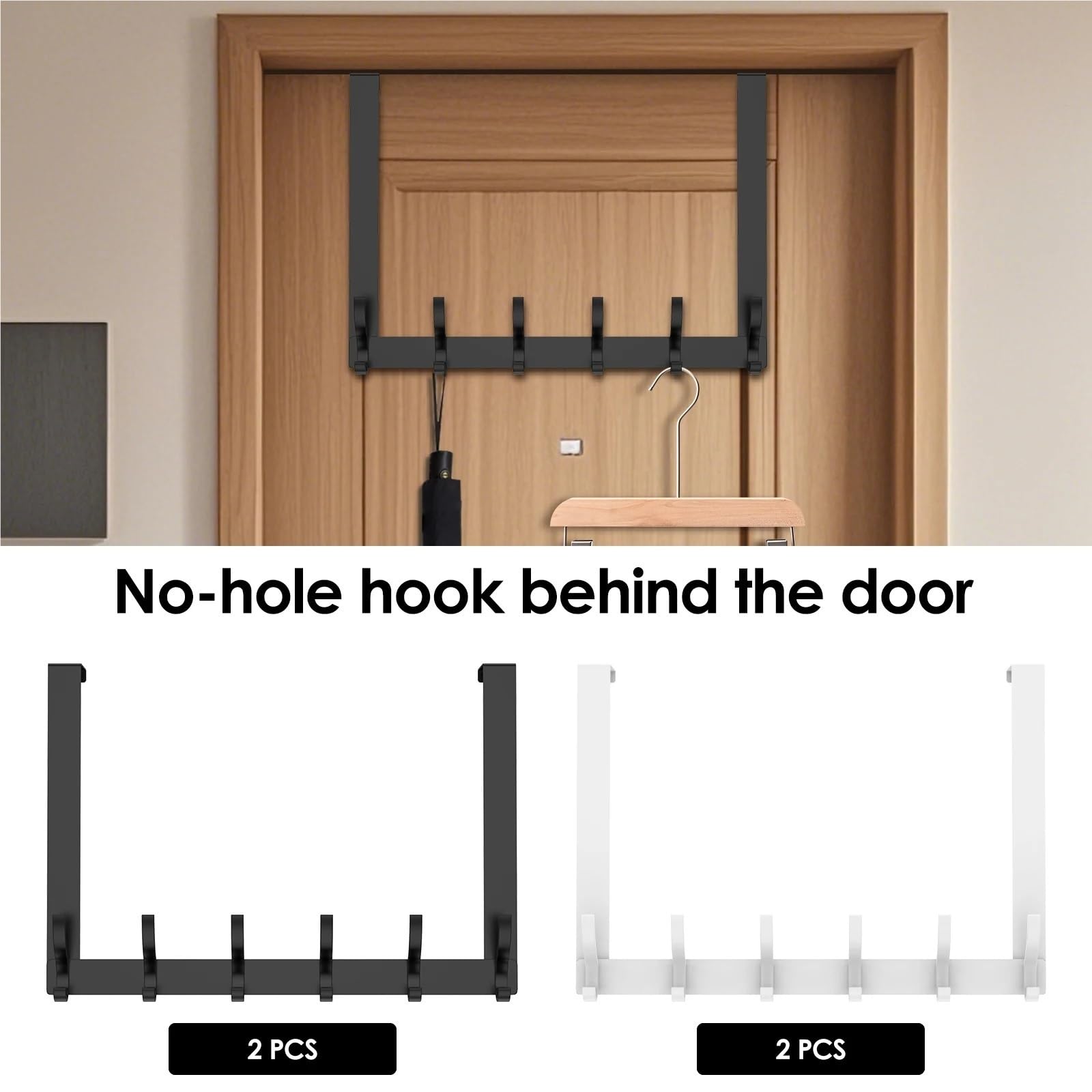 3 piezas sobre la puerta, 12 ganchos sin perforaciones, for colgar detrás de, sombreros, toallas, ropa, llaves, cocina, baño, estante almacenamiento para Inicio(White)