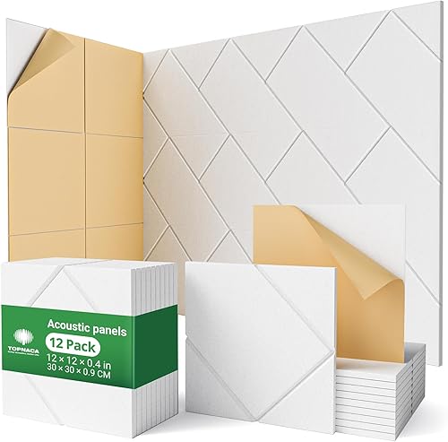 Paneles decorativos acústicos insonorizados para habitación, paquete de 12 unidades de azulejos autoadhesivos blancos absorbentes de sonido y