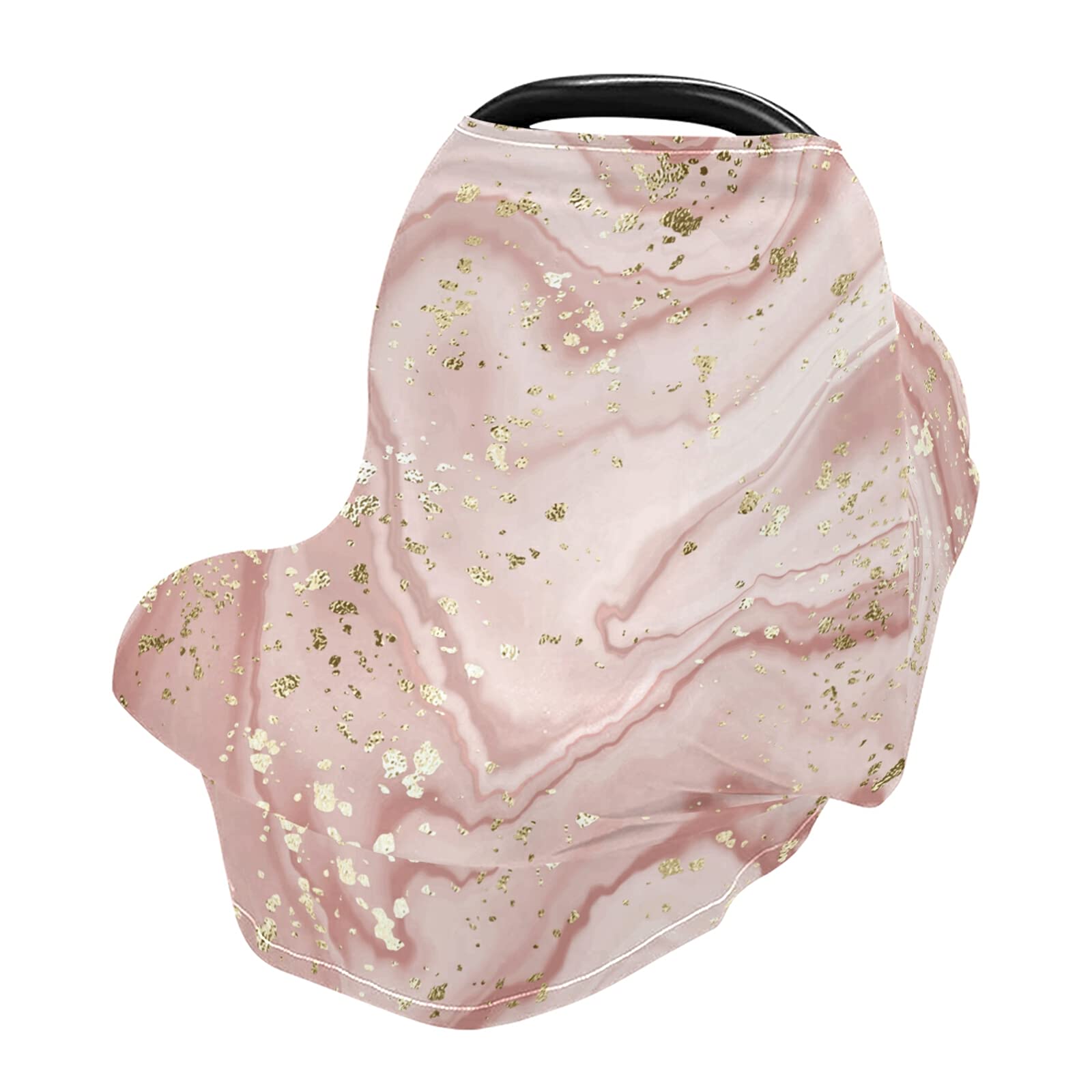 Liquid Marble Canvas Rose Gold Baby Car Seat Covers Nursing Cover Breastfeeding Scarf Breathable Stretchy Coverage Soft Infant Stroller Cover CarSeat Canopies for Boys Girls