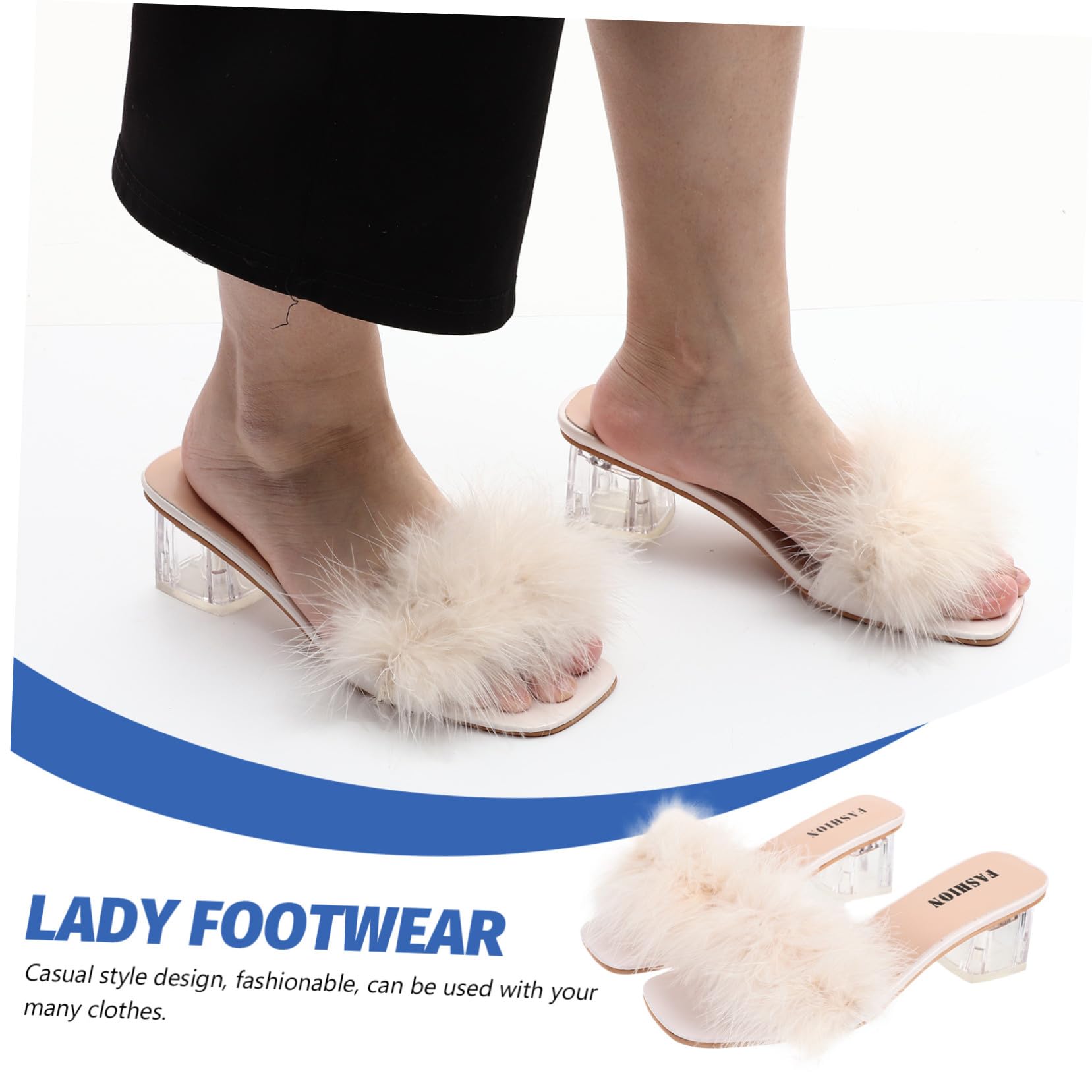 Mikikit Pantuflas de Tacón Peludo para Mujer, Talla 38, 1 Par