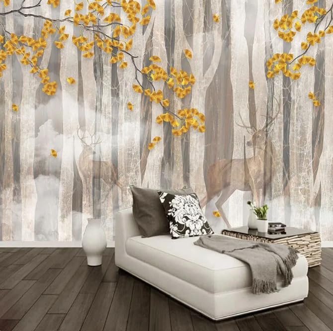 Papier peint forêt 3D ginkgo pour masquer et sublimer un mur - 4