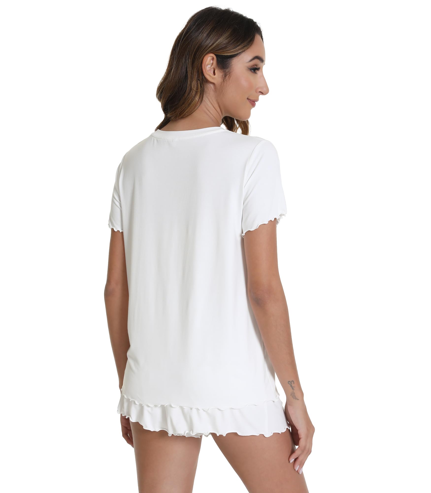 WiWi Pyjama pour femmes Ensemble haut à manches courtes et short en viscose de bambou Ensemble de pyjama S-XXL