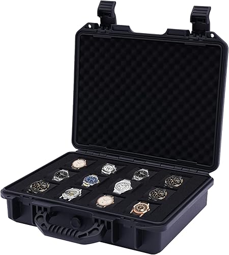 Miniatura 3 de Caja de viaje para reloj de 12 ranuras, resistente a los impactos, resistente al agua, funda de transporte para reloj, relojes de varios tamaños en