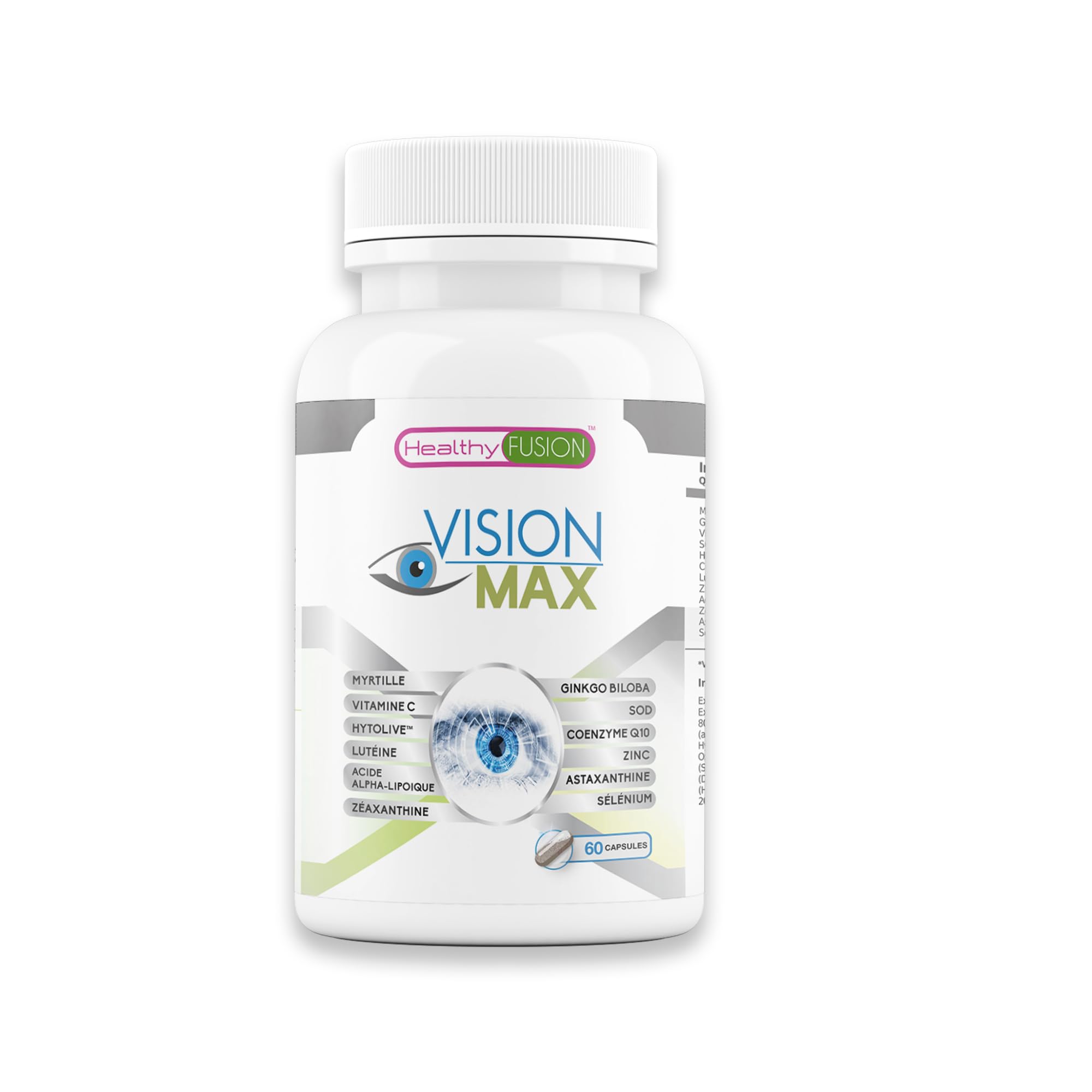 Healthy Fusion VisionMax | Vitamines pour les yeux | Lutéine, Myrtille Ginkgo Biloba | Hydratation oculaire avancée | Réduit la fatigue visuelle et améliore l’acuité | Protection oculaire | 60 gélules
