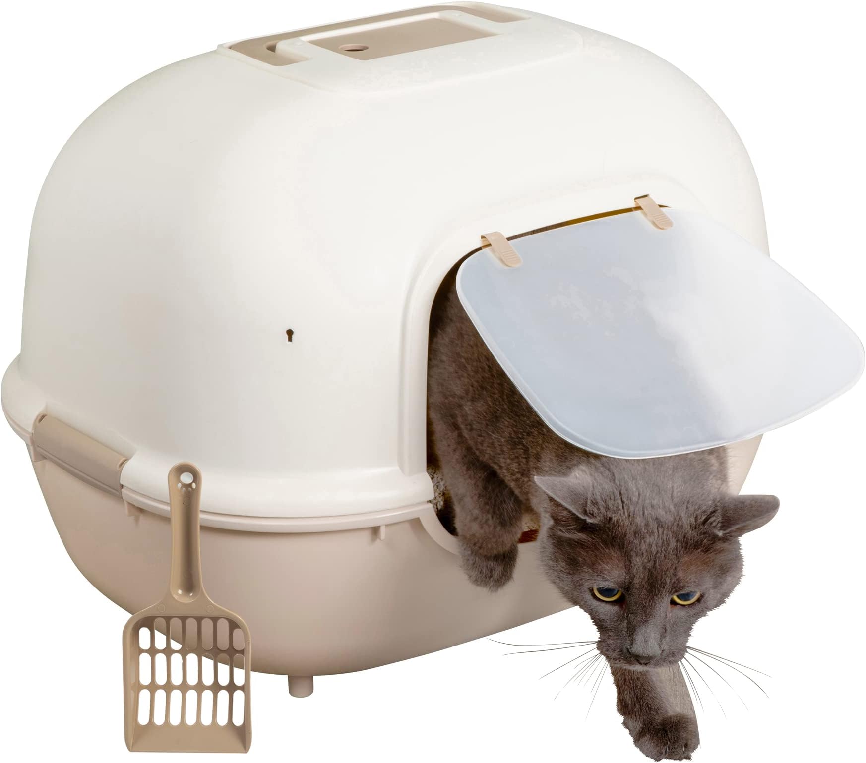 Iris Ohyama Cat Litter Box with Scoop, Up to 5kg, Beige, Front Entry