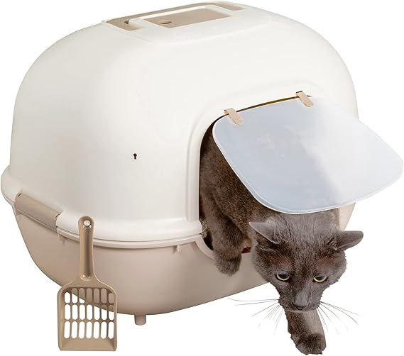 Iris Ohyama Cat Litter Box with Scoop, Up to 5kg, Beige, Front Entry