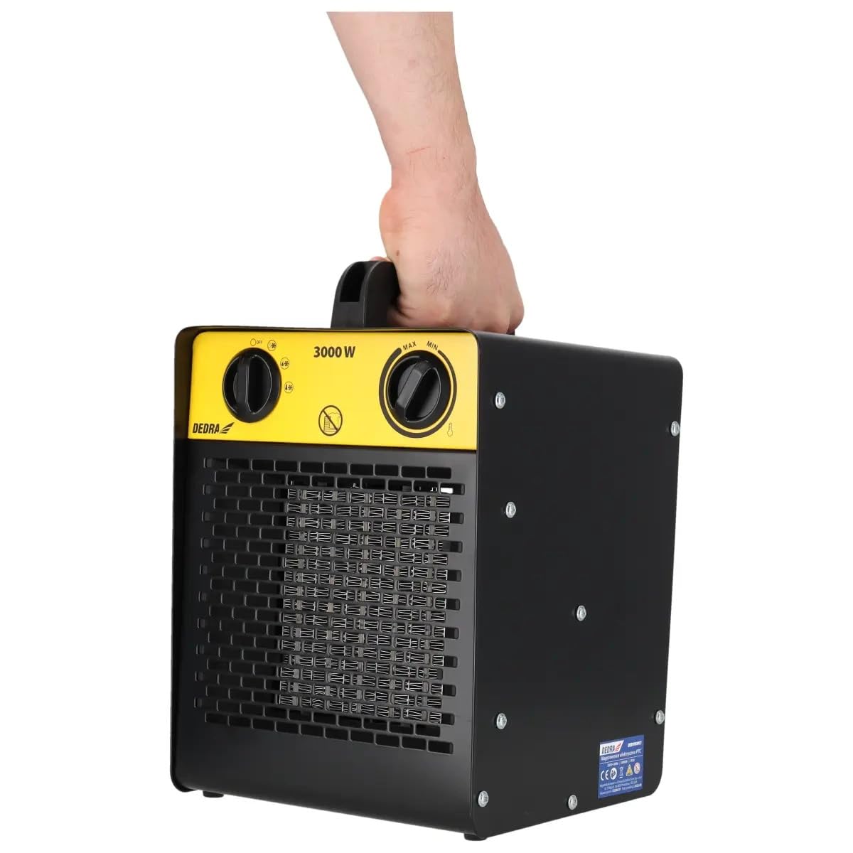 DEDRA Termoventilatore elettrico PTC 3,0 kW per ambienti fino a 30 m², con elemento riscaldante in ceramica, per ambienti ben isolati, termostato, protezione contro il surriscaldamento, tre modalità