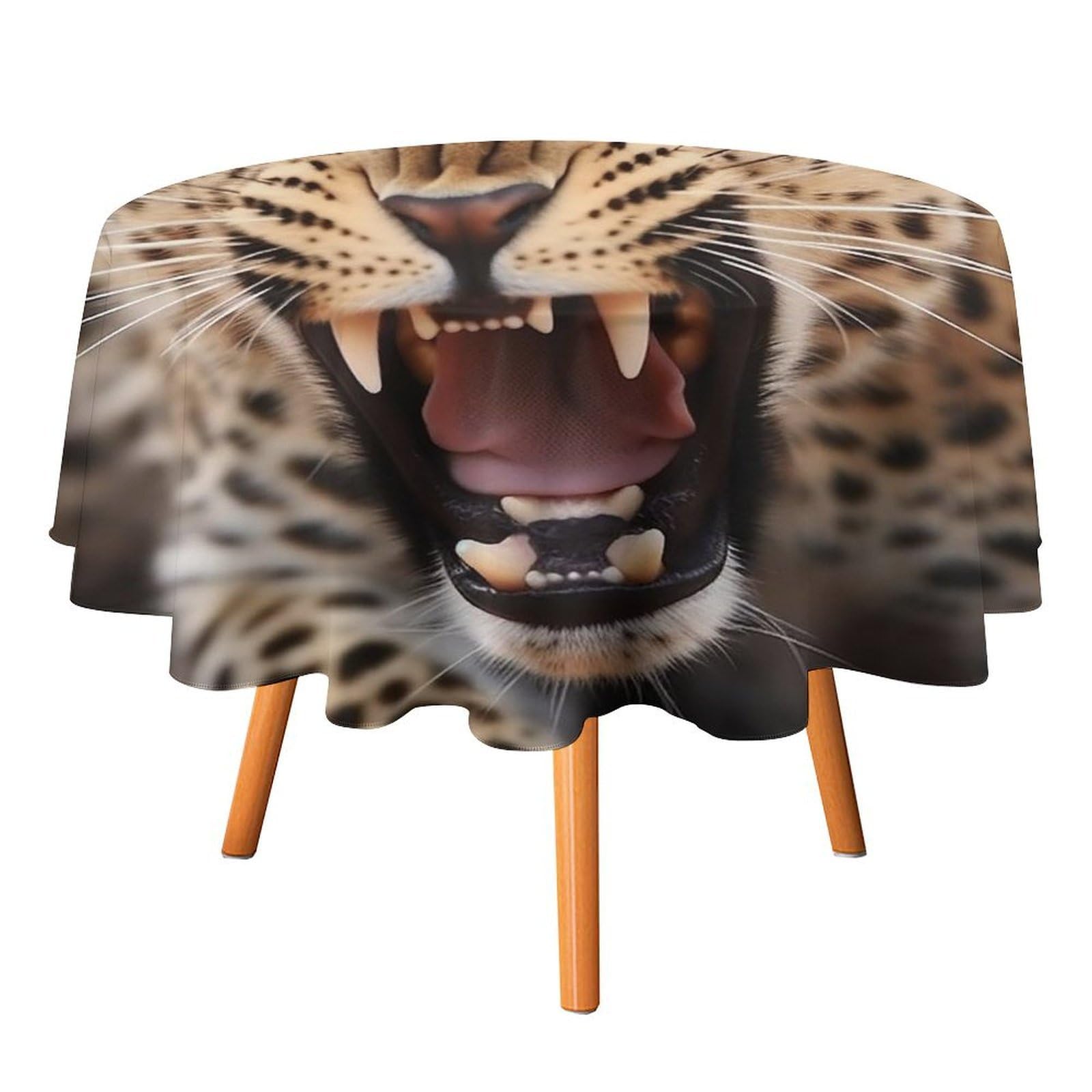 SMAZDFXX Leopard Roars Cool Animal Tablecloth for Restaurant, Round Polyester Table Cover 36x36in for Party