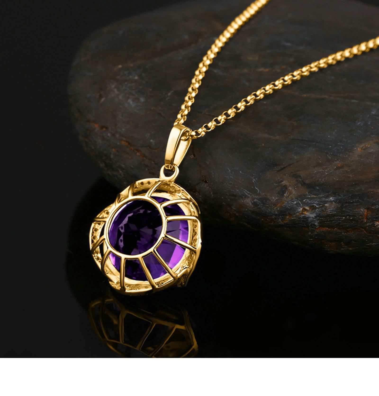 Collar de mujer de oro de 18 quilates, amatista, amatista real, diamante de flores, color morado, regalo de aniversario para ella