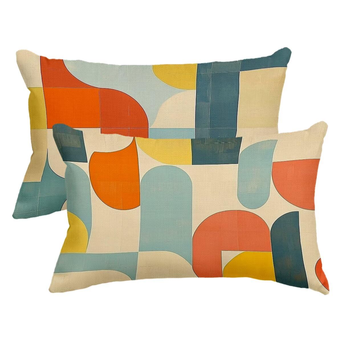 Housse coussin 60x80 exterieur impermeable lin taies d'oreillers vintage canapé géométrie