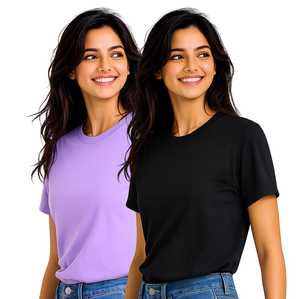 moonlit streets Women's Round Neck T-Shirt | 100% Ring Spun Super Combed Cotton | Half Sleeve Regular Fit Casual Cotton Plain T-Shirt for Women-picture-31