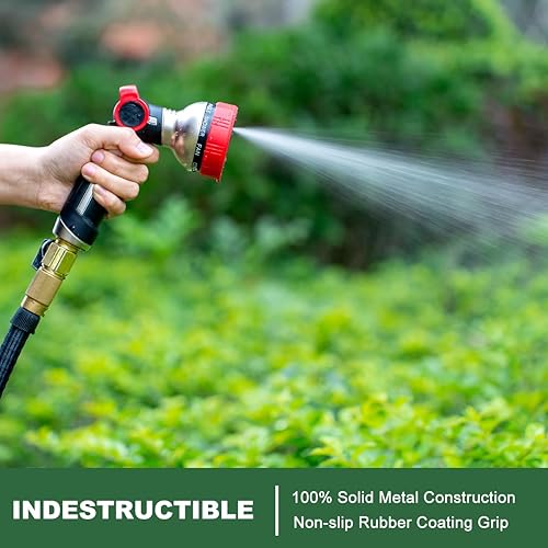 Miniatura 3 de FANHAO Boquilla de manguera de jardín resistente, rociador de manguera de agua 100% metal con 9 patrones de pulverización, control de pulgar,