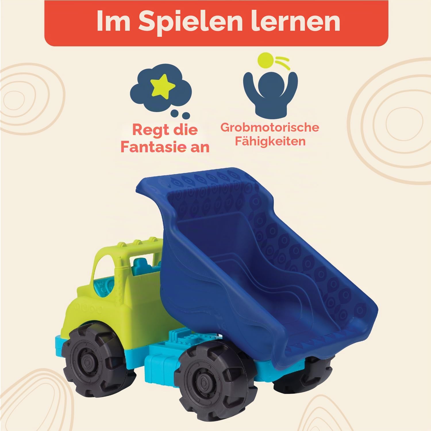 B. toys Colossal Cruiser Muldenkipper, 51 cm großer Sand-LKW, 51cm Kipper | Großer 51 cm Spielzeug-LKW mit kippbarer Ladefläche für Sand, Wasser oder Spielsachen, für Sandkasten und Strand, 18+ Monate