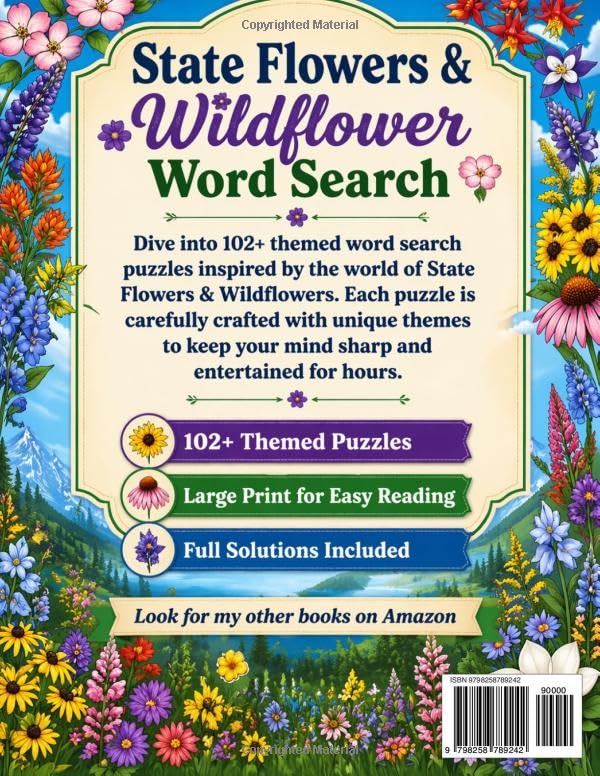 Fifty States Wildflower Challenge Word Search Large Print Book for Adults and Seniors: 102 Medium Difficulty Puzzles Featuring State Flowers, ... Nature Lovers | Solutions Included | 8.5x11 image 3