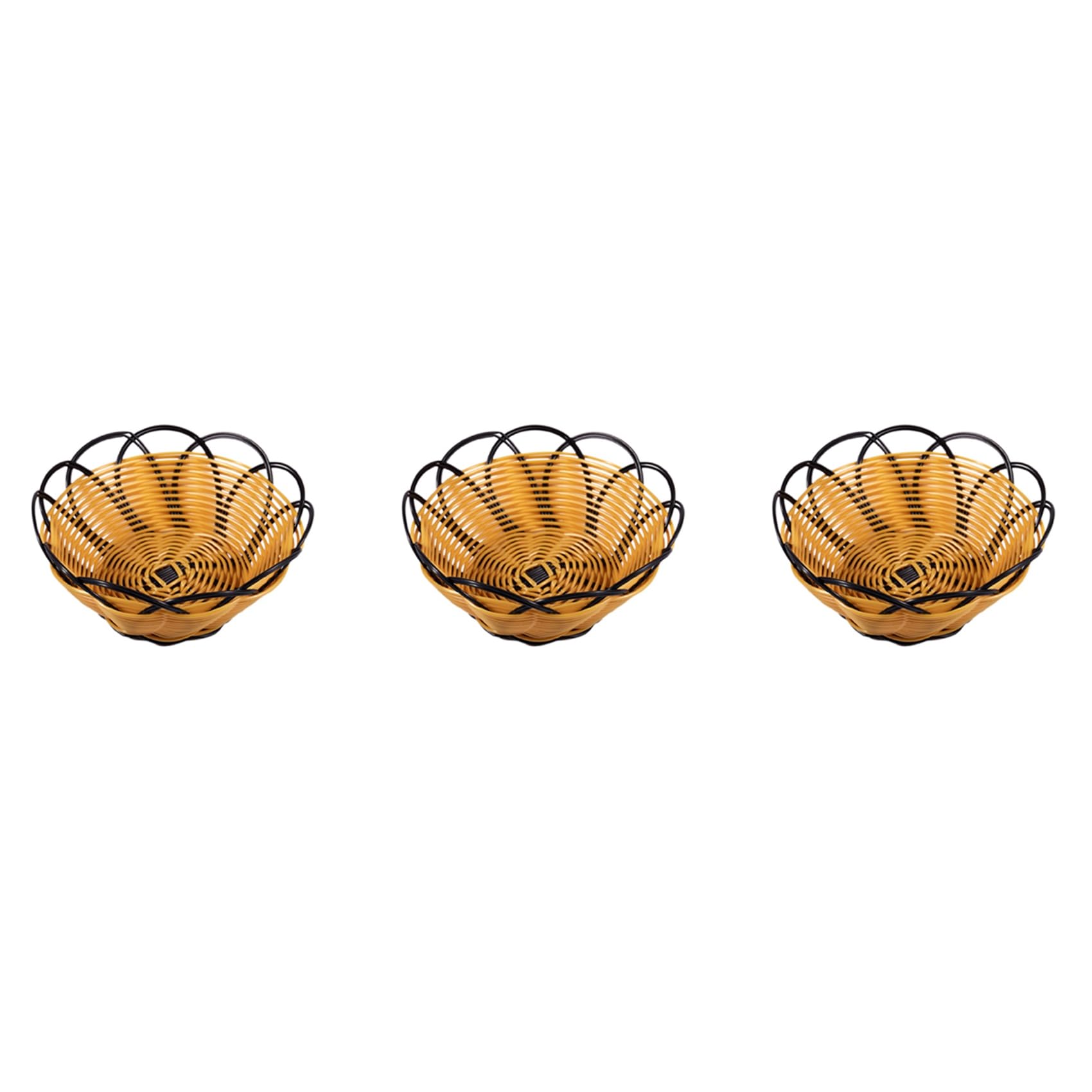 Hndhbfgrt 3pcs 7 Inch Plastic Braided Basket Fruit Vegetable Cookies Container Holder Black&Orange