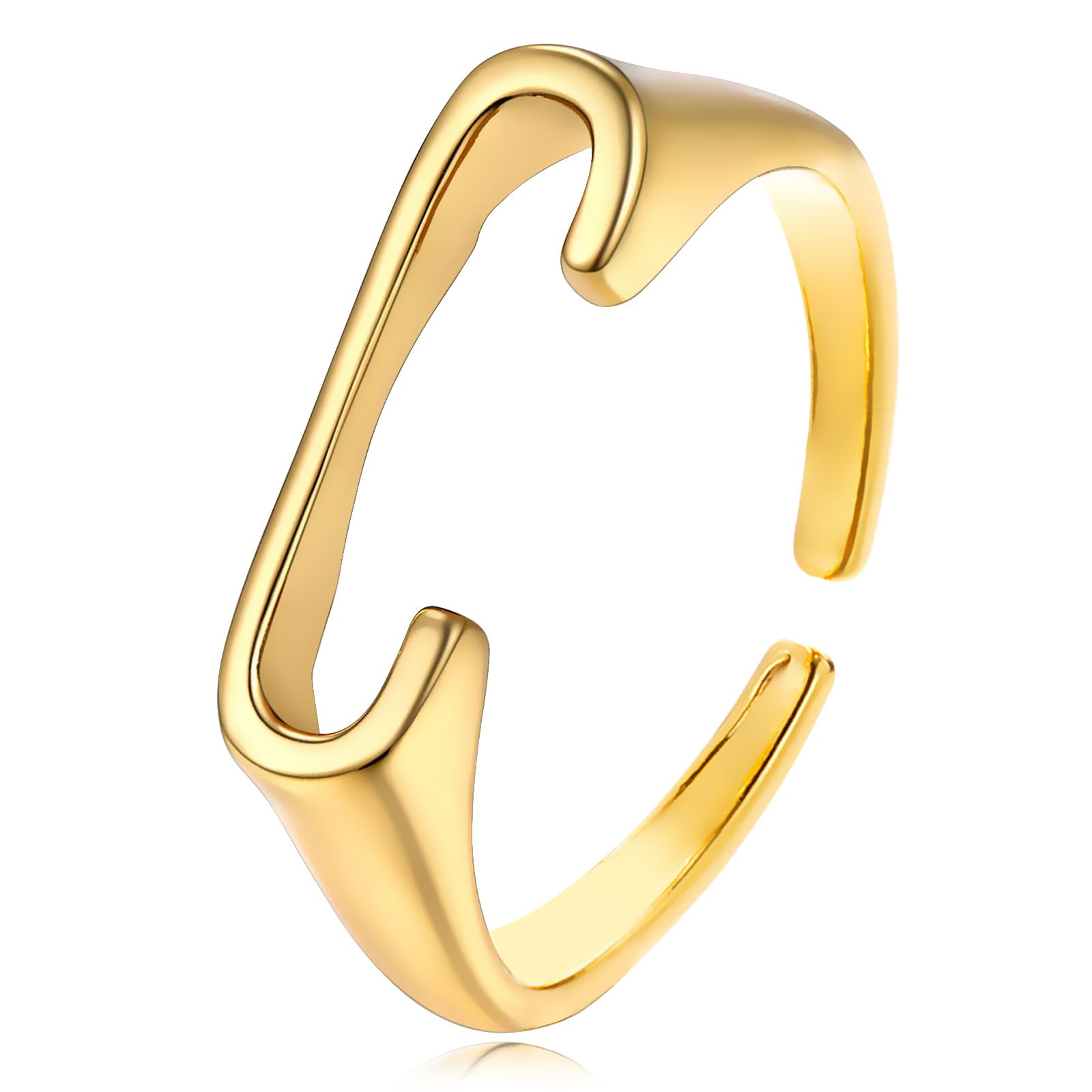 REELMARGold Bold Adjustable Initial Ring for Women Chunky Name Letter Open Ring Alphabet Signet Stacking Rings Statement Jewelry