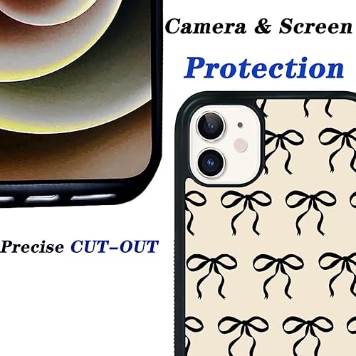 Miniatura 3 de Funda protectora de silicona TPU con lazo de cinta negra para iPhone 14, diseño de lazos negros y beige, para mujeres y niñas (para iPhone XR) (para
