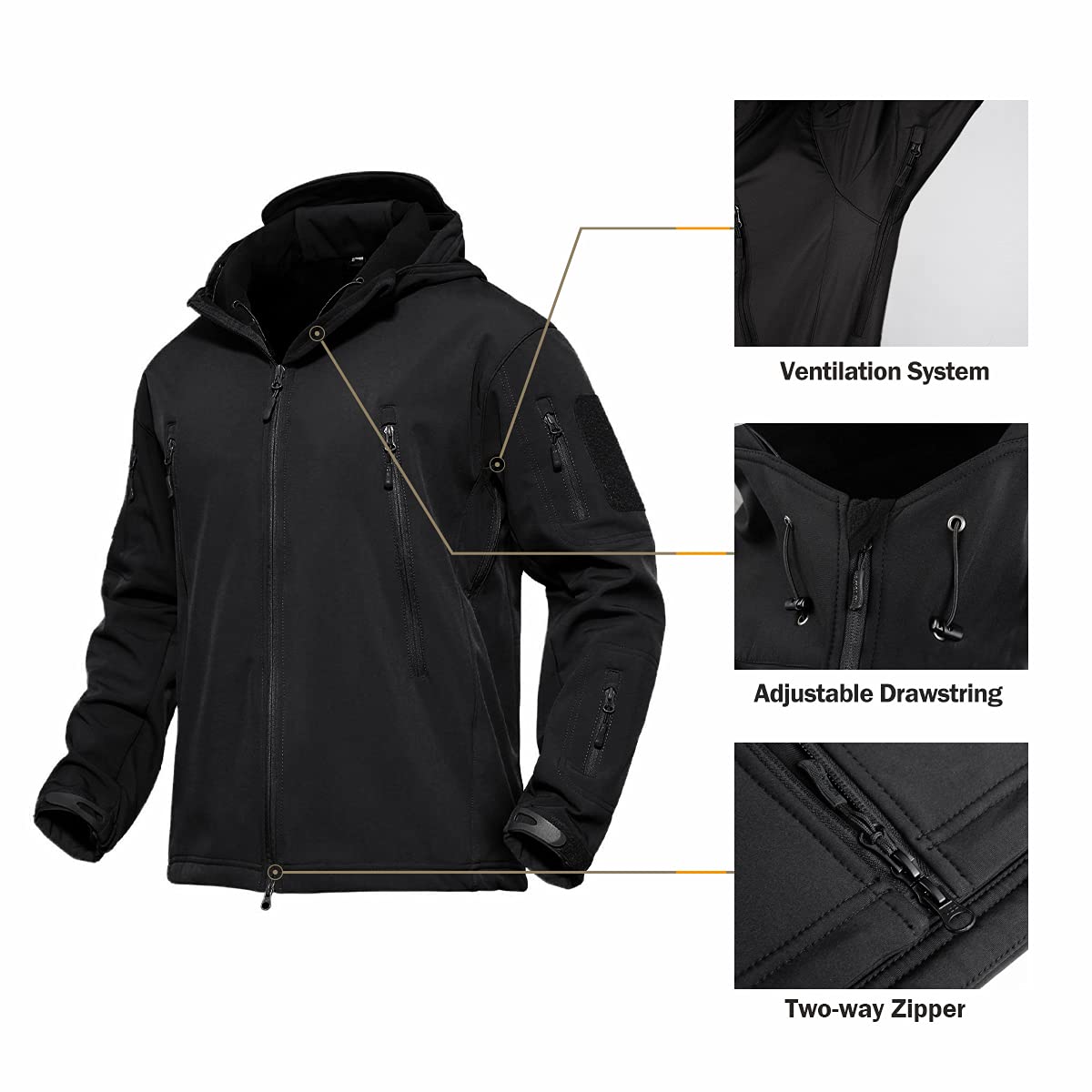FREE SOLDIER Giacca Softshell Giacche Militari Softshell da Uomo Fodera in Pile da Esterno Giacca Antivento Impermeabile con Cappuccio Giacche tattiche Calde Multitasche per Escursioni di Caccia Uomo