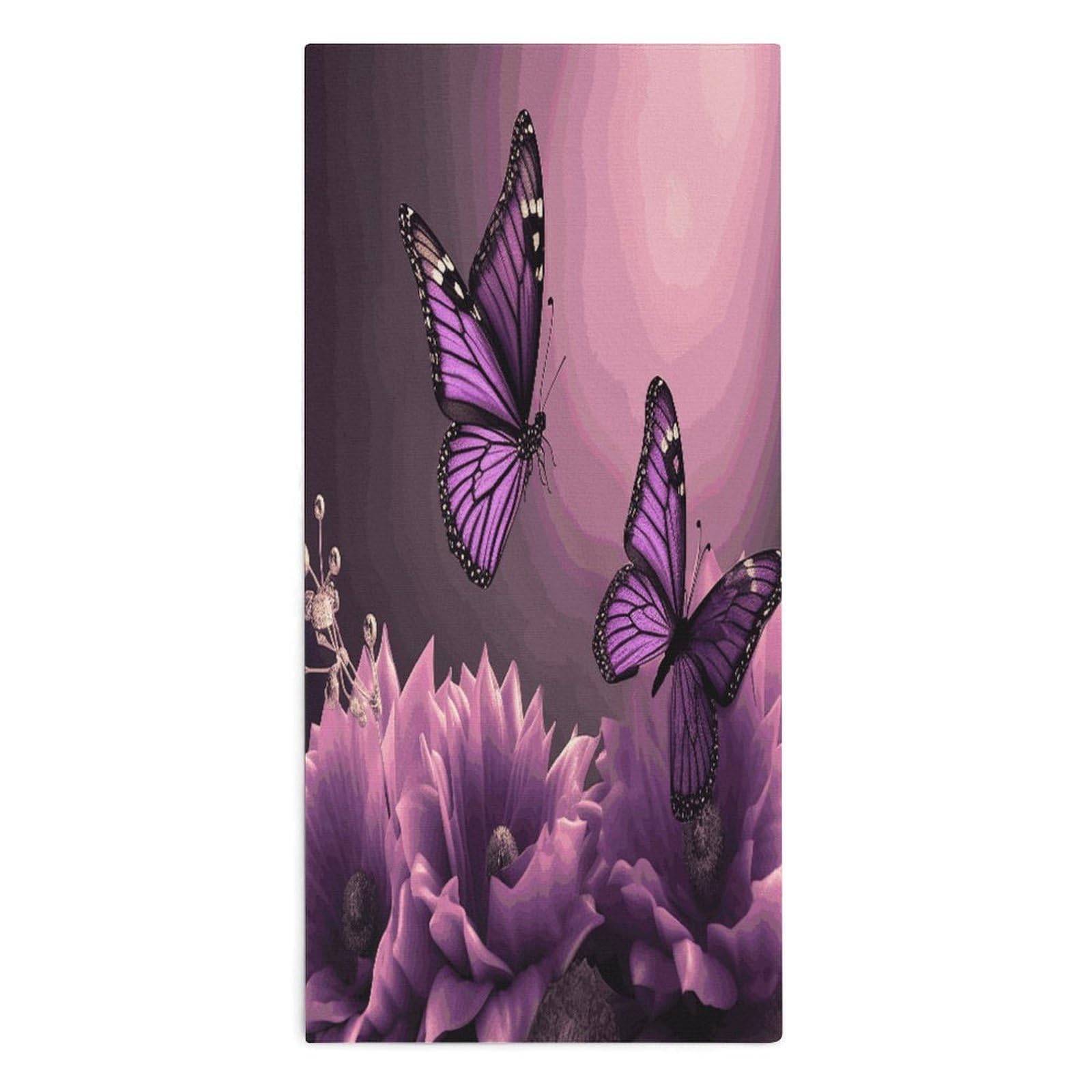Btcowzrv Style 3D Flowers And Purple Butterfly Bath Towel Beach Towels Shower Towel