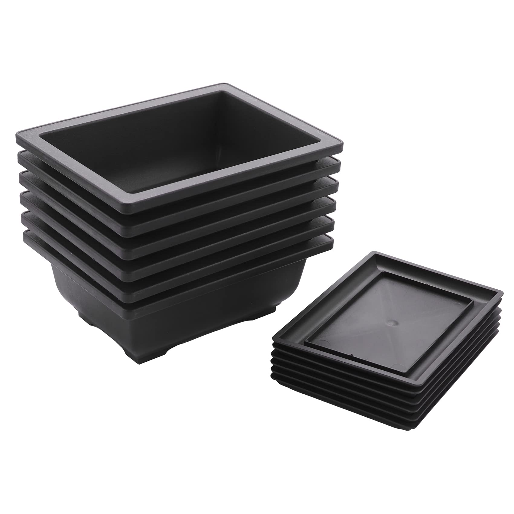 CTRLZS 6-Piece Bonsai Pots-Classic Deep Wet Tray with Built-in Mesh-for Plants, Flowers, Herbs, Plastic Square Pots