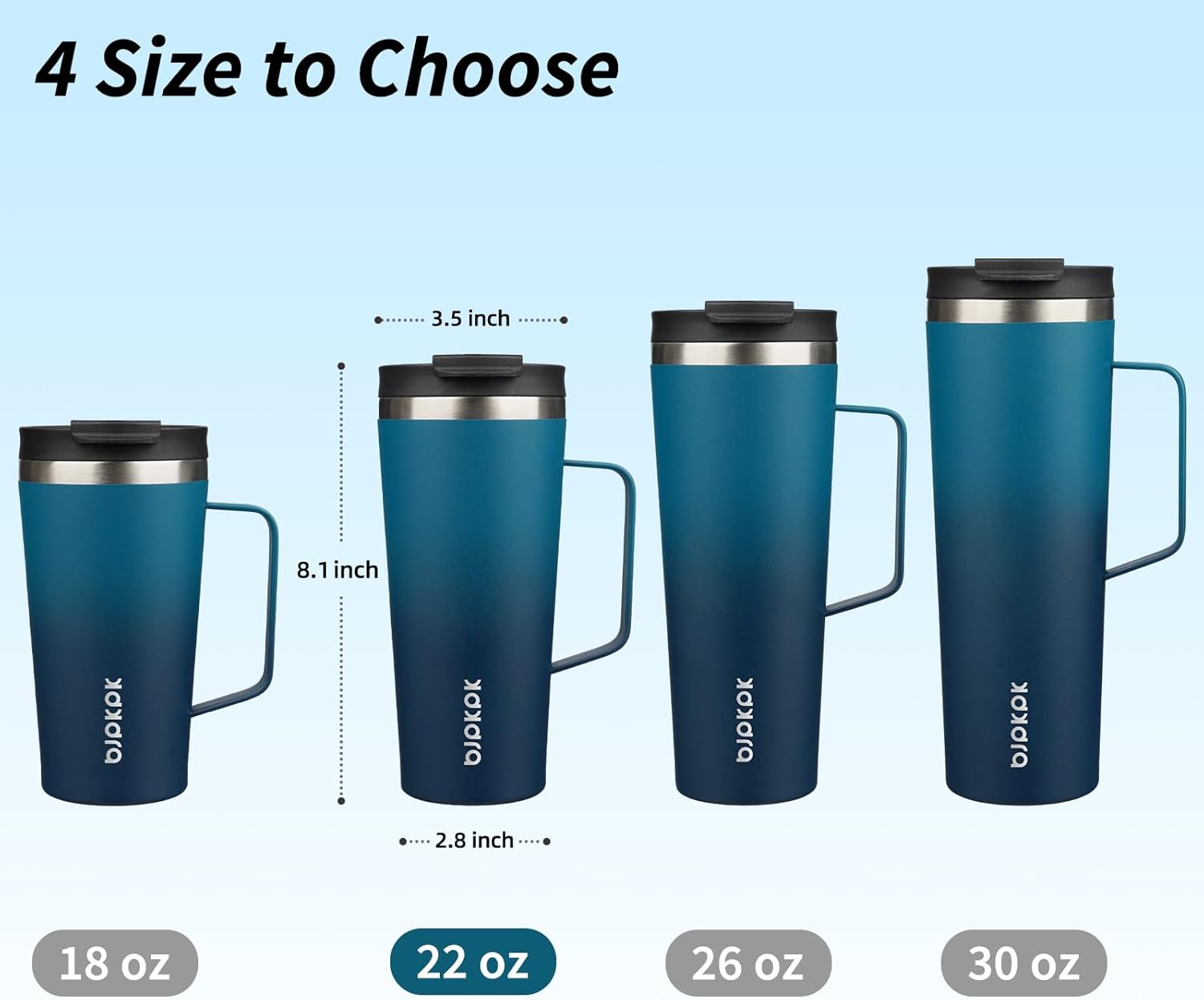 BJPKPK Insulated Tumbler with Handle, 22oz Insulated Tumblers with Lid and Straw, Stainless Steel Metal Water Bottles, Coffee Travel Mugs, Cups, Sea - Image 5