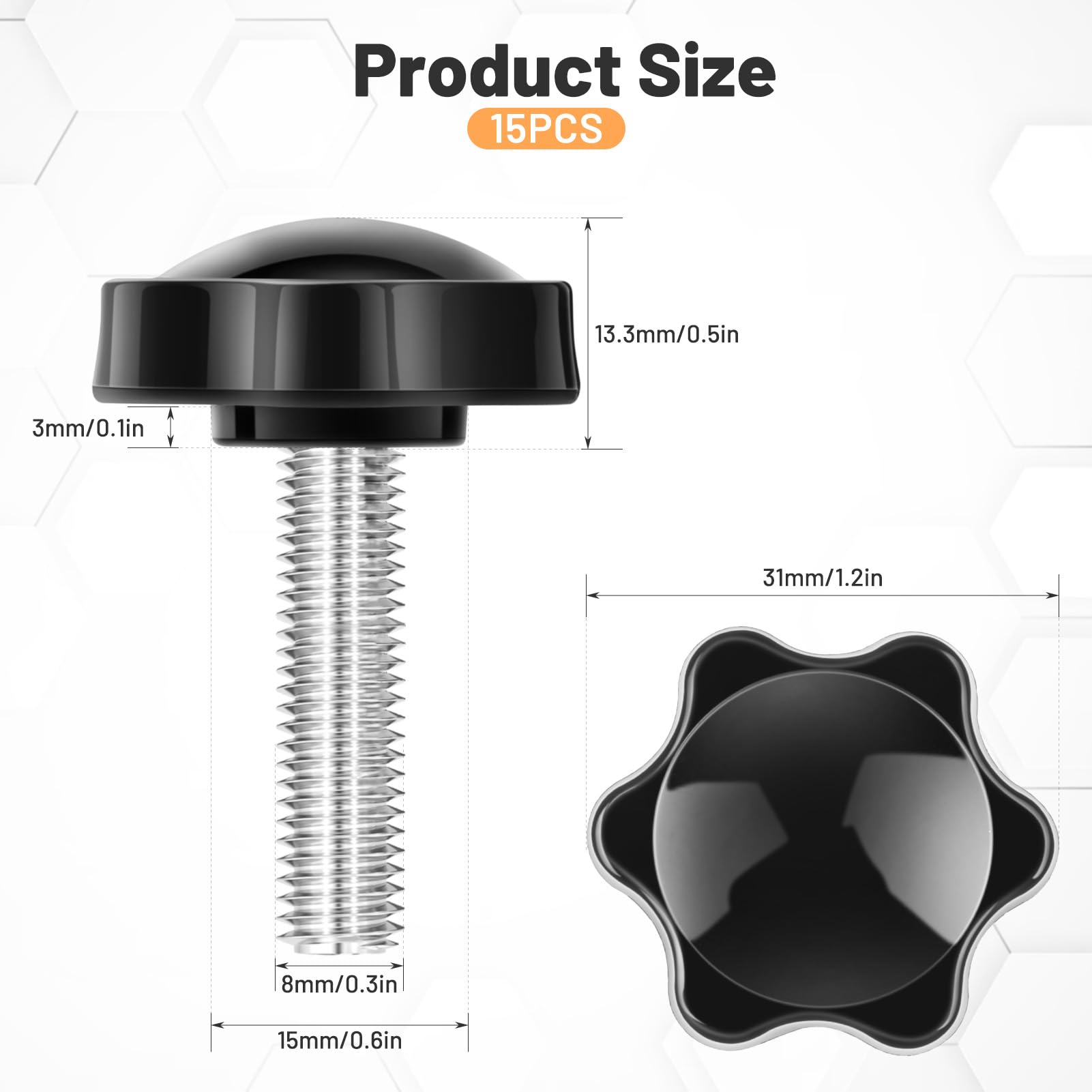 GlasFlength 15 sztuk śrub z uchwytem gwiazdowym M8 x 30 mm, śruba radełkowana, nakrętka z uchwytem gwiazdowym, śruba motylkowa M8, do obrabiarek, urządzeń, instrumentów, urządzeń gospodarstwa