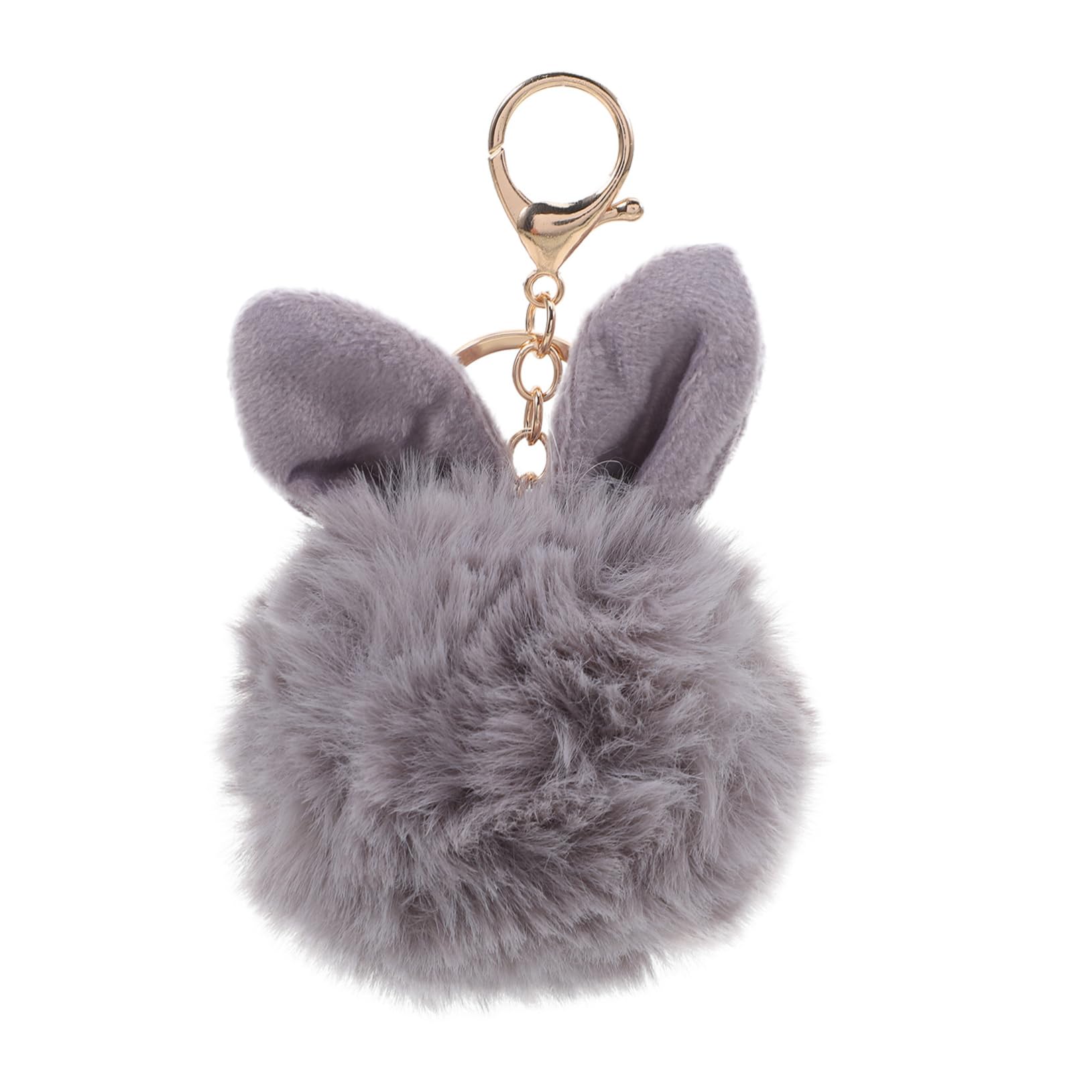 Cute Pom Pom Fur Ball Keychain Rabbit Ear Keyring Bag Charm Decoration (Gray)