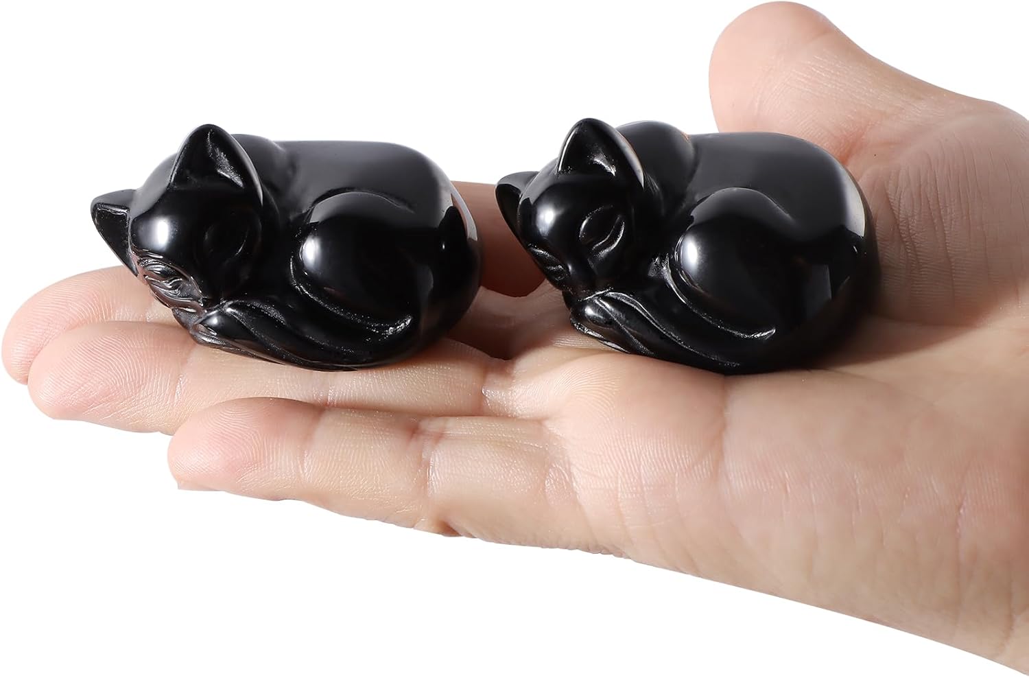 Artistone 2" Sleeping Cat Statue Black Obsidian Healing Crystals Hand Carved Cute Kitten Figurine, Worry Stone for Anxiety Relif Home Desk Decor Animal Figurine - Image 4