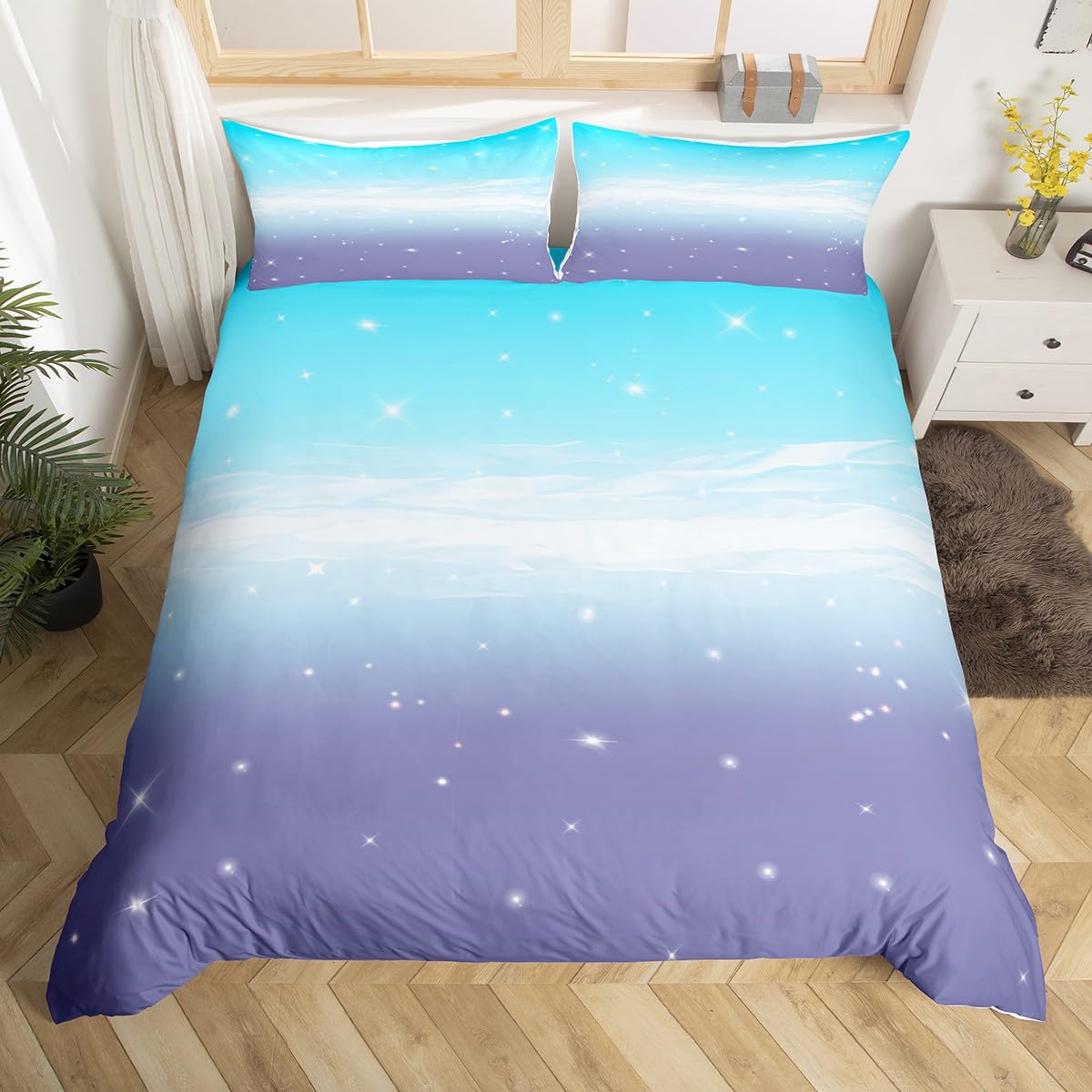 Housse de couette pour filles style ombré coloré avec parure de lit double 3 pièces