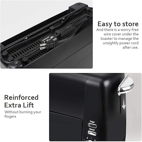 Miniatura 3 de Tostadora de ranura larga de 2 rebanadas con 6 ajustes de sombra, bagelcancelar, ranuras extra anchas, bandeja de migas extraíble, para bagels,