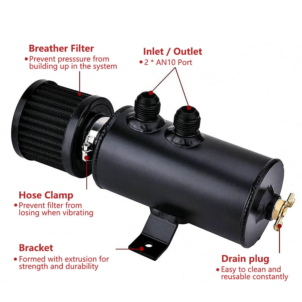 Récupérateur d'huile universel 10AN en aluminium avec valve de vidange et filtre reniflard 750 ml