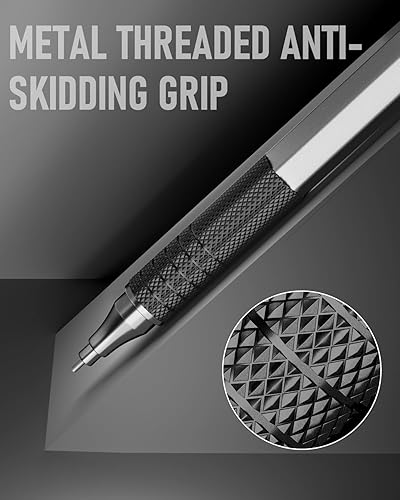 Miniatura 6 de Four Candies Juego de lápices mecánicos de grafito, 3 lápices de metal negro con agarre antideslizante, ideal para artistas, profesionales,