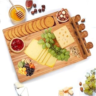 Charcuterie zestaw desek organiczne drewno bambusowe talerz talerz talerz do serwowania taca na ser z sztućcami, talerzyk do słodyczy i deska do serwowania mięsa, wyjątkowe prezenty na Boże Narodzenie ślub urodziny rocznicę