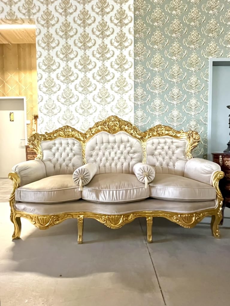 Ensemble de canapé de style Louis français beige rétro baroque rococo en velours avec finition dorée pour décoration de hall d'hôtel à domicile
