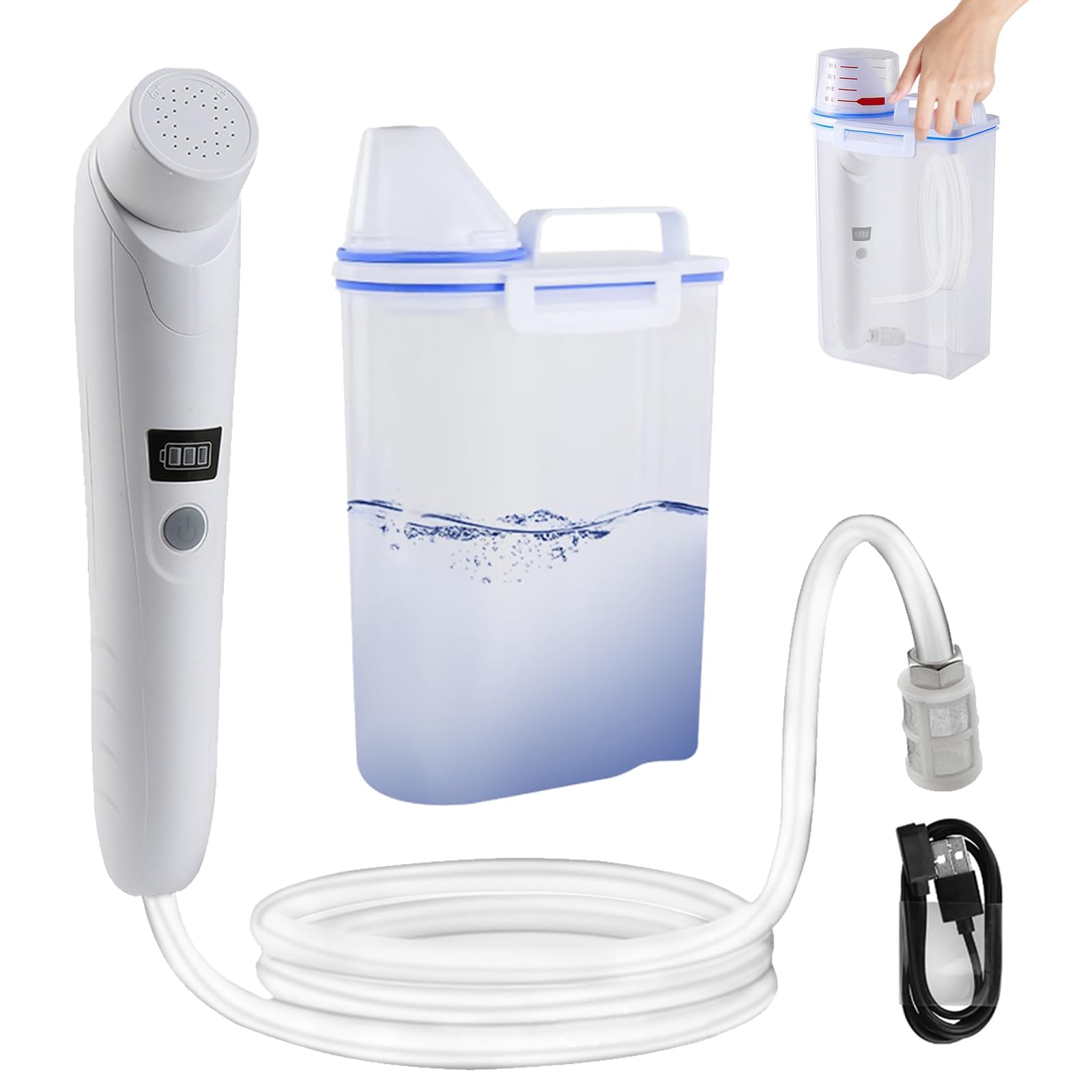 Bidet portatile per doccia, da viaggio, elettrico, portatile | Bidet elettrico (5 x 14 cm) con serbatoio dell'acqua da 3 l e batteria USB, doccetta da viaggio per campeggio, viaggi, bagno
