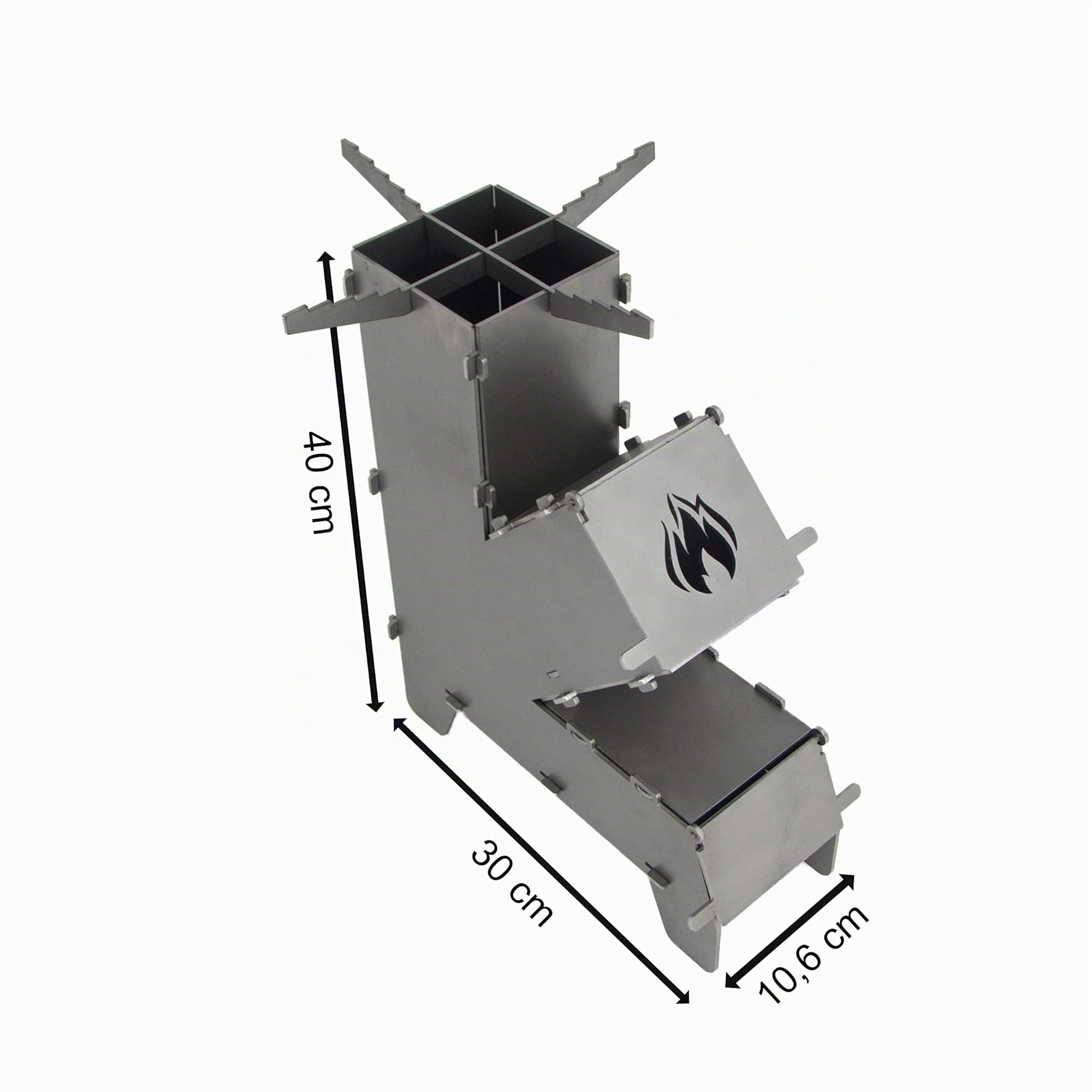 Fire World Poêle à fusée Rocket Stove - Système d'emboîtement en acier massif de 3 mm d'épaisseur - Pour barbecue, fusée, poêle à bois, camping, barbecue de camping - Fabriqué en Allemagne (moyen)