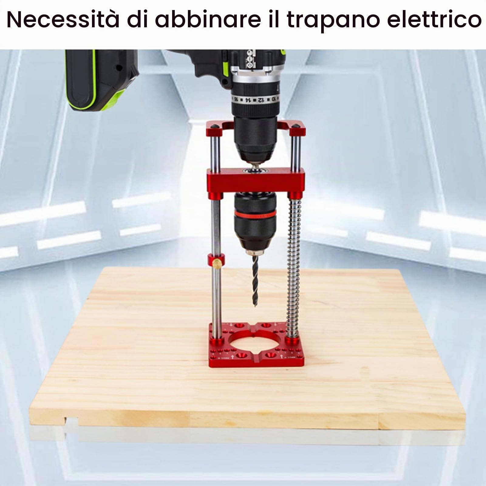 Supporto per Trapano a Colonna, Guida per Trapano, Localizzatore di Cerniera per la Lavorazione del Legno, Dispositivo 35 Mm, con Mandrino con Chiave, Scala Regolabile per