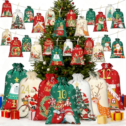 Adventskalender zum Befüllen 2025, 24 Stück Weihnachtskalender Säckchen...