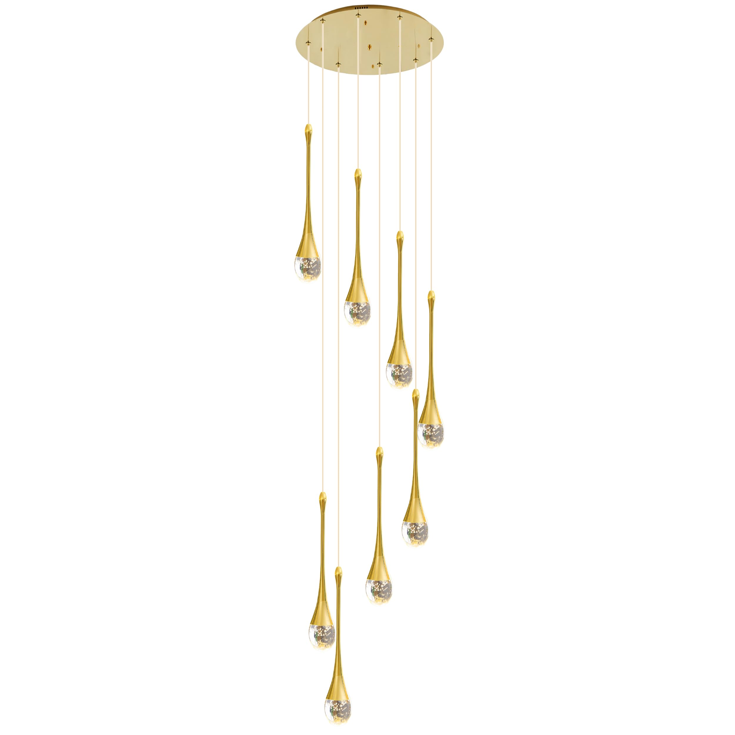 PCXEHUYP 8-Light Crystal Chandeliers 3CCT Dimmable LED Pendant Lights Raindrop Spiral High Ceiling Dome Chandelier For Living Room Foyer Entryway Staircase Lighting Fixture