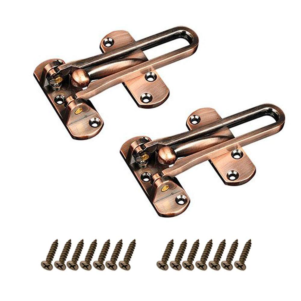 2 Pack Bronze Red Home Security Door Lock Swing Bar Door Guard for Kids, Hotel Door Latch, Thicken Solid Zinc Alloy Reinforcement Lock