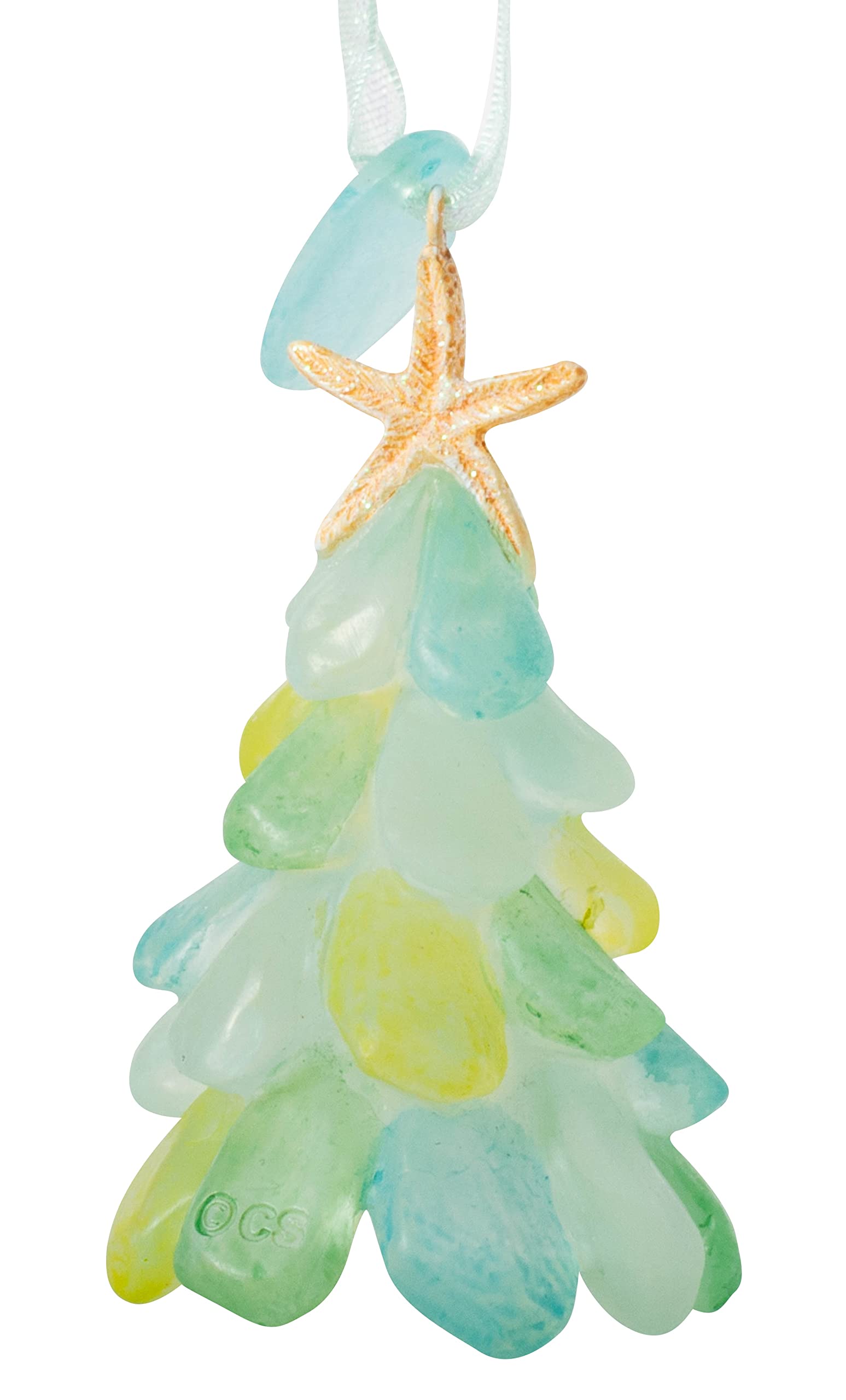 Cape ShoreOcean Blue Green Yellow Sea Glass Tree Resin Ornament