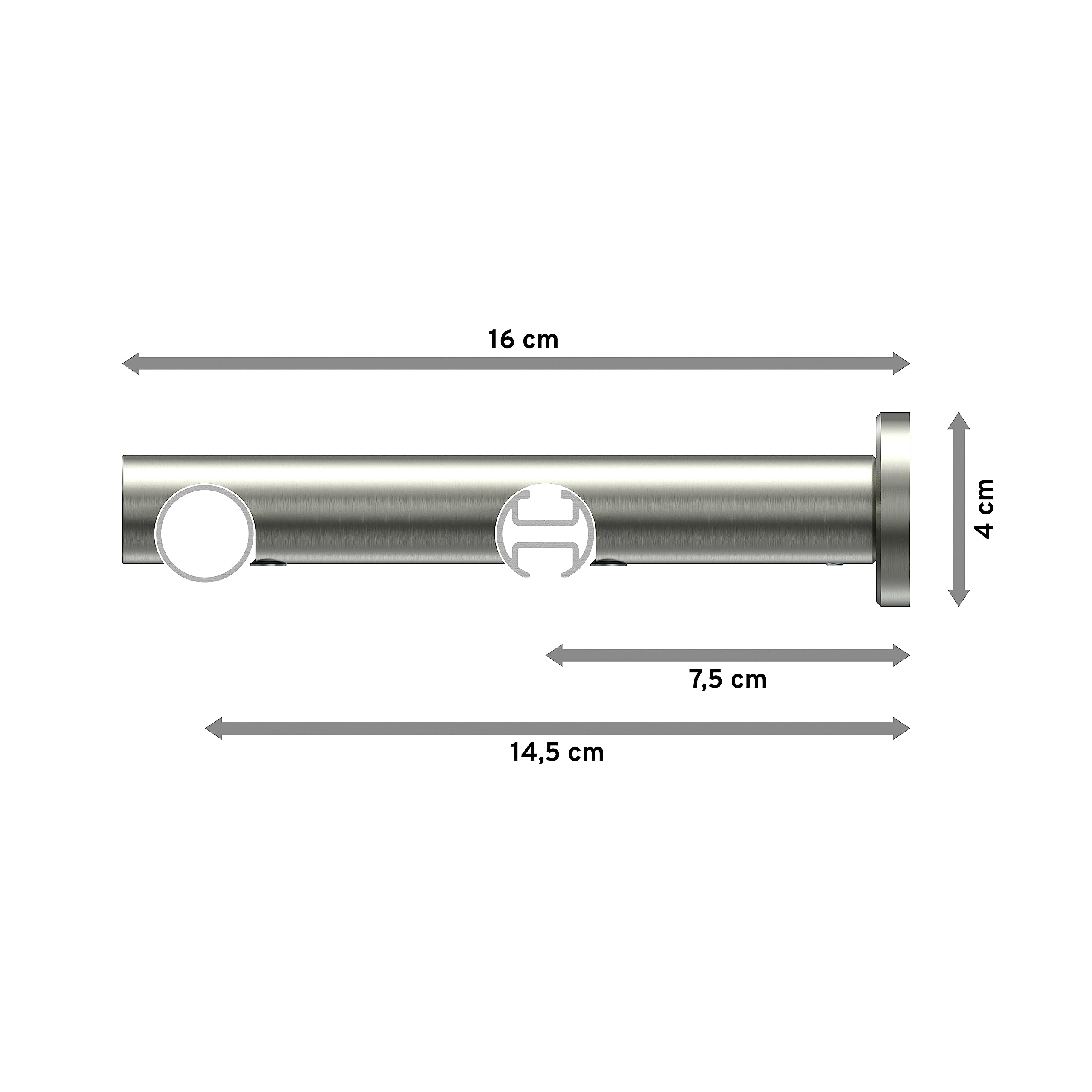 INTERDECO Rundrohr-Innenlauf-Gardinenstange 20 mm 2-läufig, moderne Rohr-Innenlaufstange aus Metall, Edelstahl-Optik, zur Wandmontage, Typ 10223412, 240 cm