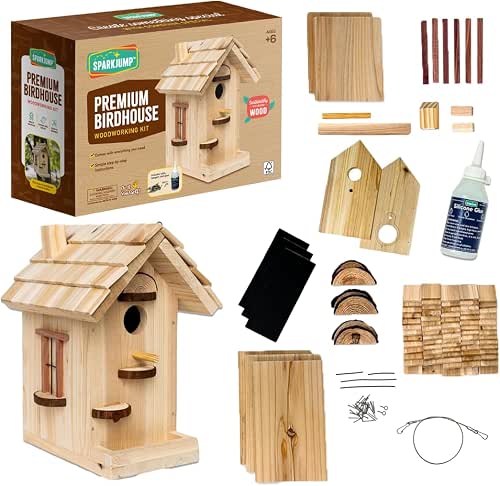SparkJump Premium Wooden Bird House Kit - Build it Yourself