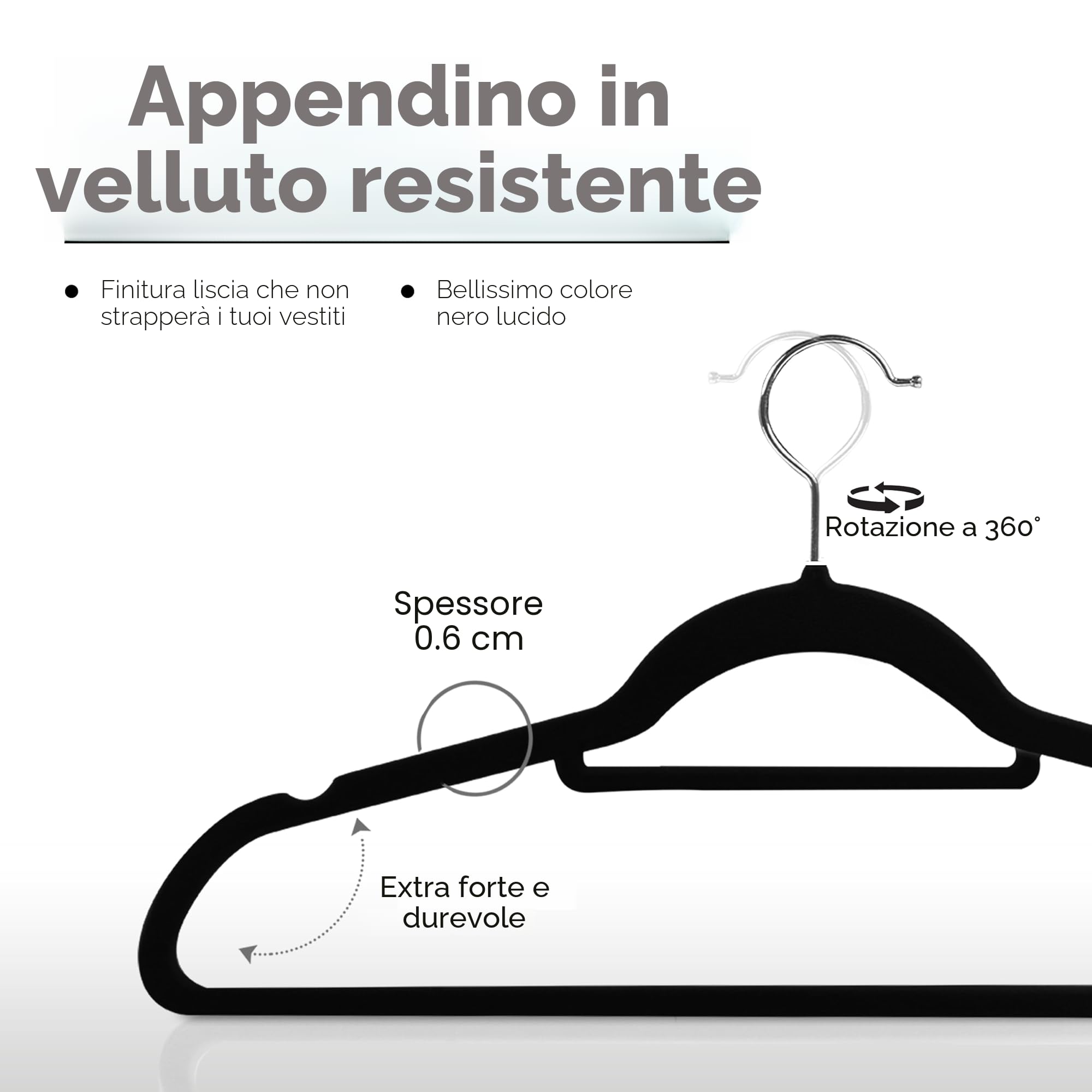 Utopia Home Grucce in Velluto Antiscivolo – Appendini Resistenti con Fermacravatte, Salvaspazio e Ultra Sottili, Ideali per Giacche, Cappotti e Maglioni (Nero, Set da 50)
