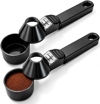 Coffee Scoop with Funnel, Reusable K Cup Funnel, Coffee Measuring Scoop 2 Tablespoon Mess-Free Spoon for Ground Coffee, Protein Powder, Tea Pod Refill 2PK
